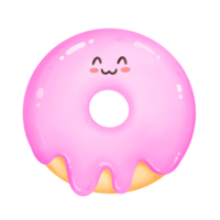 Cute smiling strawberry donut cartoon illustration png