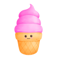 Cute smiling strawberry ice cream cartoon illustration png