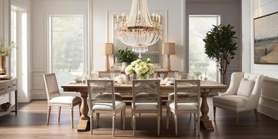 Luxurious furnished dining room, glamour dining area, elegant interior design, AI Generative photo