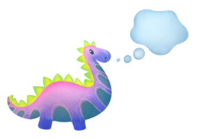 talking dinosaur in watercolor style, dialog cloud with empty copy space. Clipart speech bubbles with stains and children's cute character. dialogue thoughts, idea, dreams, replica Illustration png