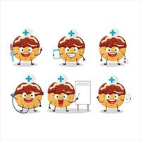 médico profesión emoticon con takoyaki dibujos animados personaje vector