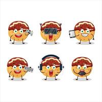 Takoyaki cartoon character are playing games with various cute emoticons vector