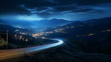 Colorful Car Light Trails, long exposure photo At Night, AI Generative