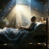 luz de sol brillante mediante en a un cama, religioso escenario, ai generativo foto