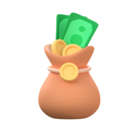 Money bag containing gold coins and banknotes money collection concept png