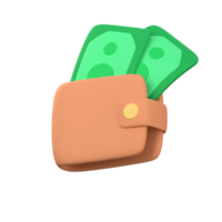 Wallet with green dollar bills large savings png