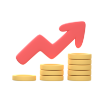 de stapel van gouden munten is gestegen in nummer. met een rood pijl richten omhoog png