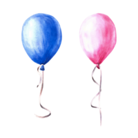 blu e rosa aria palloncini con un' nastro impostare. Genere svelare festa, neonato o compleanno celebrazione. mano dipinto acquerello illustrazione, per saluto carta, invito. png