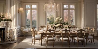 Luxurious furnished dining room, glamour dining area, elegant interior design, AI Generative photo