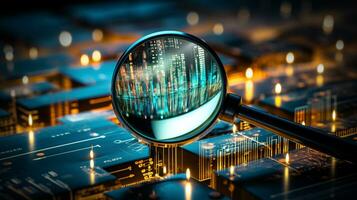 Data Visualization, Close up Technology Digitalization, Optimization of High-Tech Electronics, Data mining, artificial intelligence, business analytics, AI Generative photo