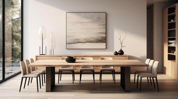 Minimal dining room, bright dining area, interior design, AI Generative photo