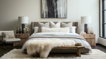 Luxurious furnished master bedroom suite, elegant interior design, modern house design concept, AI Generative photo