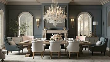 Luxurious furnished dining room, glamour dining area, elegant interior design, AI Generative photo