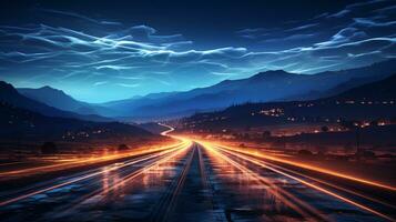 Colorful Car Light Trails, long exposure photo At Night, AI Generative