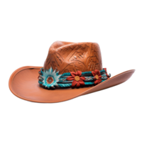 un vaquero sombrero con un turquesa y marrón banda. ai generativo png