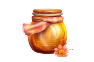 Honig Krug mit Blumen auf transparent Hintergrund. ai generativ png