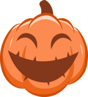 Cute orange pumpkin smiling, Halloween holiday decoration. png