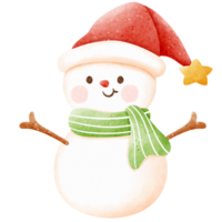 Watercolor snowman with hat and scarf illustration png