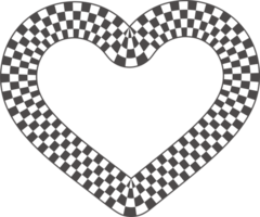 Checker border in heart shape. Frame with black and white chess squares. Y2k groovy element. png