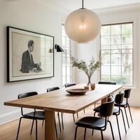 Minimal dining room, bright dining area, interior design, AI Generative photo