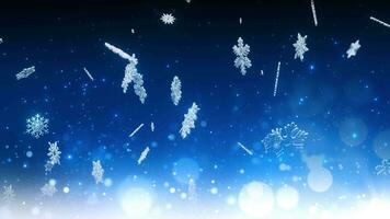 Silver snowflakes are floating on a blue background with sparkling glitter. video