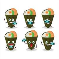 Photographer profession emoticon with temaki cartoon character vector