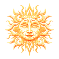 Golden sun with a face Generative Ai png