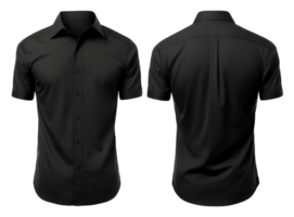 set of black short sleeve shirt designs with front and back views, isolated on transparent background, generative ai png