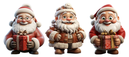 3d collection Santa claus character illustration, celebration symbol icon, isolated on transparent background, generative ai png