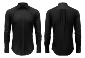 set of black long sleeve shirt designs with front and back views, isolated on transparent background, generative ai png