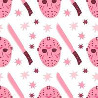 Pink Halloween seamless pattern vector illustration. Pink print in flat style. Halloween lettering quote. Vector illustration