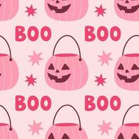 Pink Halloween seamless pattern vector illustration. Pink print in flat style. Halloween lettering quote. Vector illustration