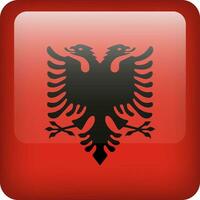 3d vector Albania flag glossy button. Albanian national emblem. Square icon with flag of Albania