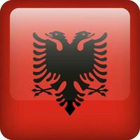 3d vector Albania flag glossy button. Albanian national emblem. Square icon with flag of Albania