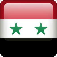 3d vector Syria flag glossy button. Syrian national emblem. Square icon with flag of Syria.