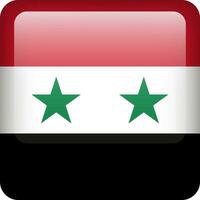 3d vector Syria flag glossy button. Syrian national emblem. Square icon with flag of Syria.