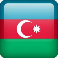 3d vector Azerbaijan flag glossy button. Azerbaijani national emblem. Square icon with flag of Azerbaijan