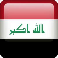 3d vector Iraq flag glossy button. Iraqi national emblem. Square icon with flag of Iraq