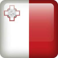 3d vector Malta flag glossy button. Maltese national emblem. Square icon with flag of Malta