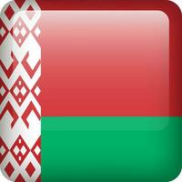 3d vector Belarus flag glossy button. Belarusian national emblem. Square icon with flag of Belarus