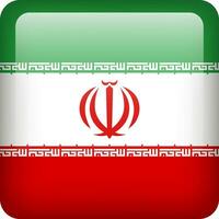 3d vector Iran flag glossy button. Iranian national emblem. Square icon with flag of Iran