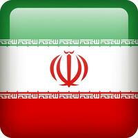 3d vector Iran flag glossy button. Iranian national emblem. Square icon with flag of Iran