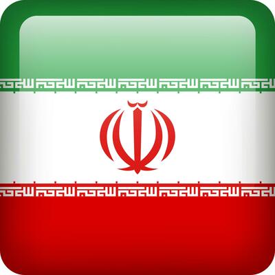 3d vector Iran flag glossy button. Iranian national emblem. Square icon with flag of Iran