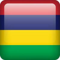 3d vector Mauritius flag glossy button. Mauritius national emblem. Square icon with flag of Mauritius