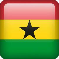 3d vector Ghana flag glossy button. Ghanaian national emblem. Square icon with flag of Ghana