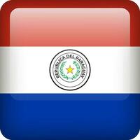3d vector Paraguay flag glossy button. Paraguayan national emblem. Square icon with flag of Paraguay