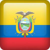 3d vector Ecuador flag glossy button. Ecuadorian national emblem. Square icon with flag of Ecuador