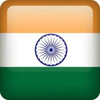 India flag button. Square emblem of India. Vector Indian flag, symbol. Colors correctly.