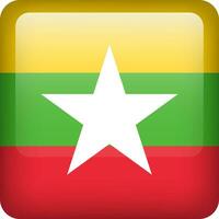 3d vector Myanmar flag glossy button. Myanmar national emblem. Square icon with flag of Myanmar