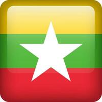 3d vector Myanmar flag glossy button. Myanmar national emblem. Square icon with flag of Myanmar